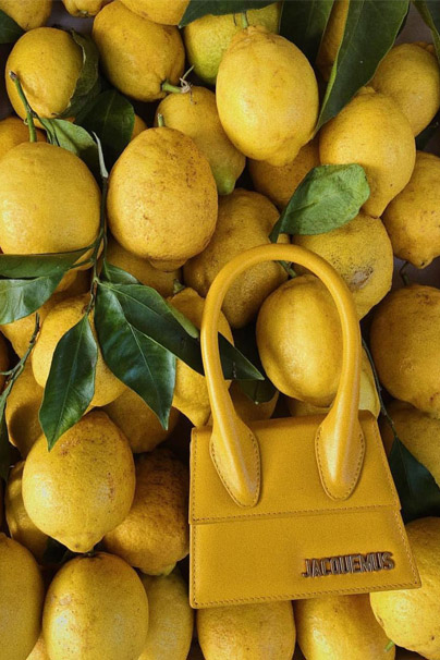 Yellow Jacquemus Le Chiquito Leather Mini Bag against Lemon Backdrop