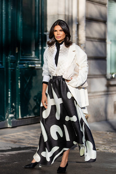 Victoria Barbara Paris Fashion Week 2020 Street Style in Issey Miyake