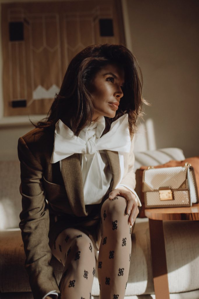 Victoria Barbara’s MFW Look in Fendi White Leather Trimmed Blazer