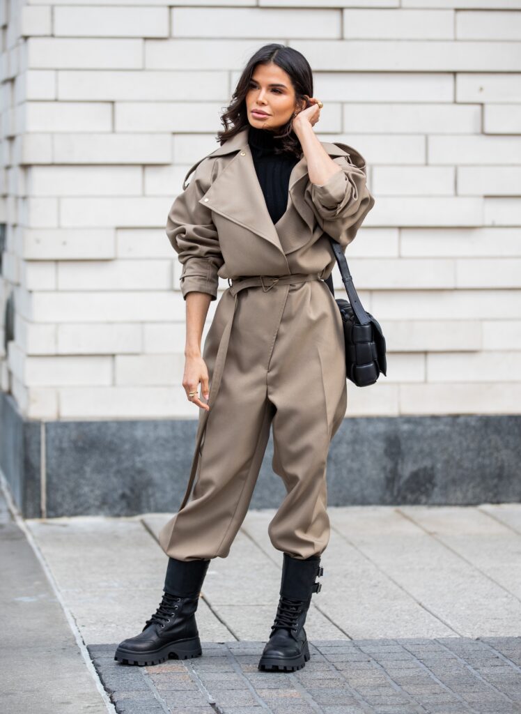 Portrait of Victoria Barbara in a monochromatic Bottega Veneta look during New York Fashion Week.