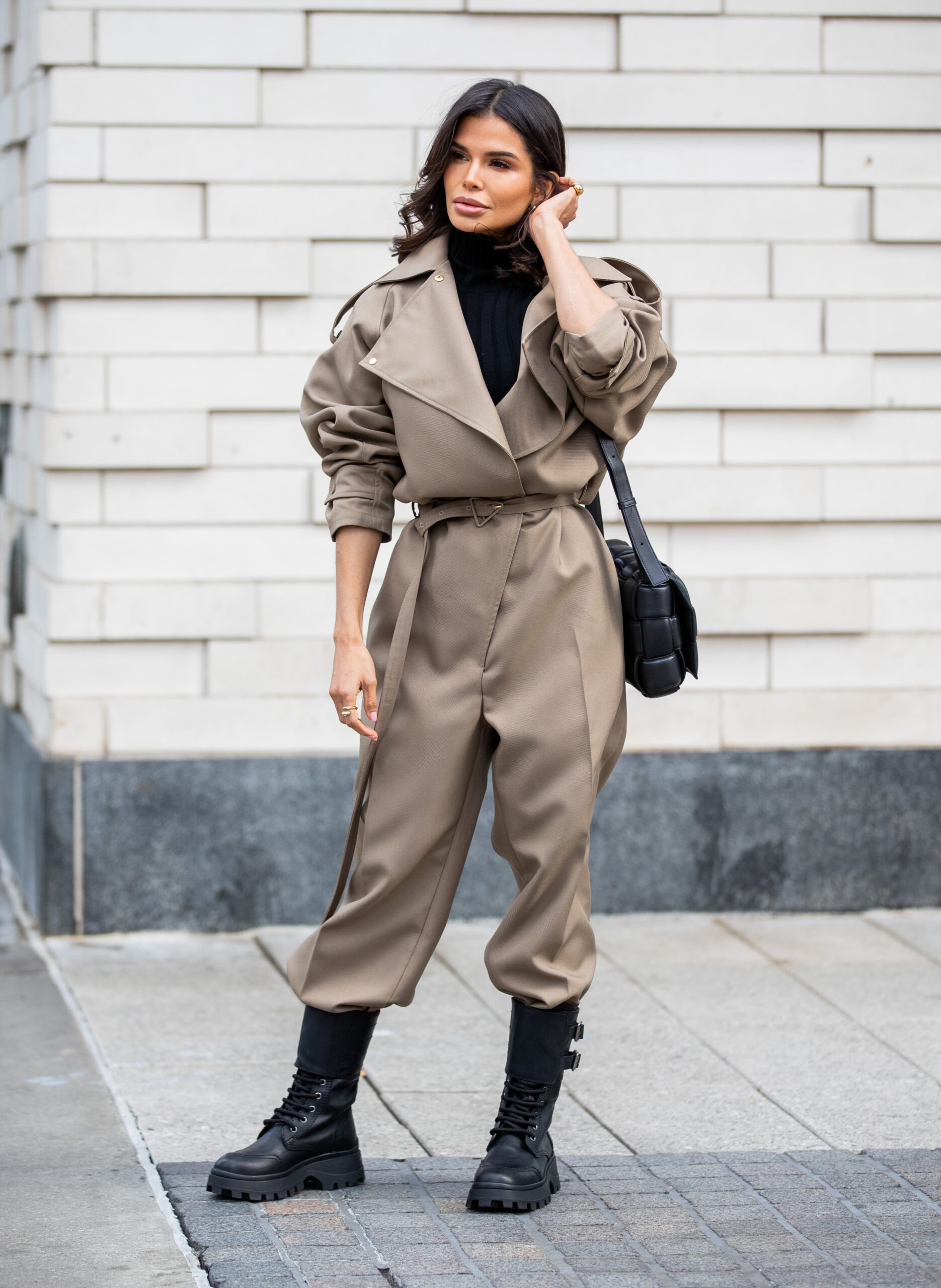 Portrait of Victoria Barbara in a monochromatic Bottega Veneta look during New York Fashion Week.