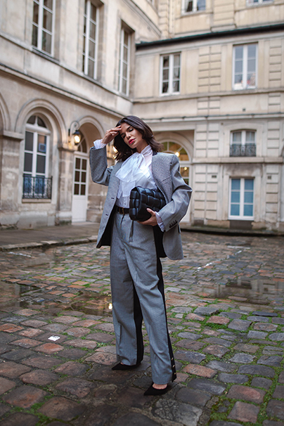 Victoria Barbara in Givenchy suit at Paris Fashion Week 2020