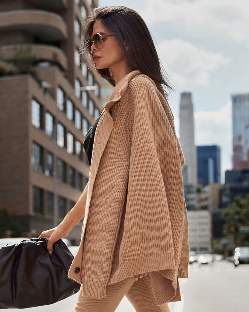 Victoria Barbara beige street style in Tom Ford at NYFW