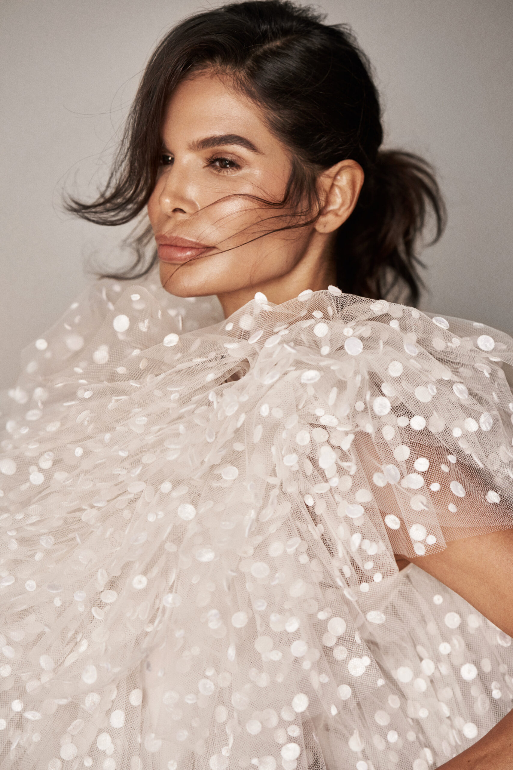 Givenchy sheer polka dot tulle top close-up portrait Victoria Barbara