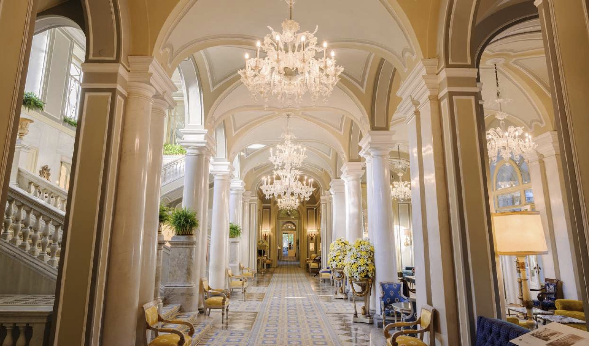 Interior lobby at Villa d'Este Lake Como with historic architectural details