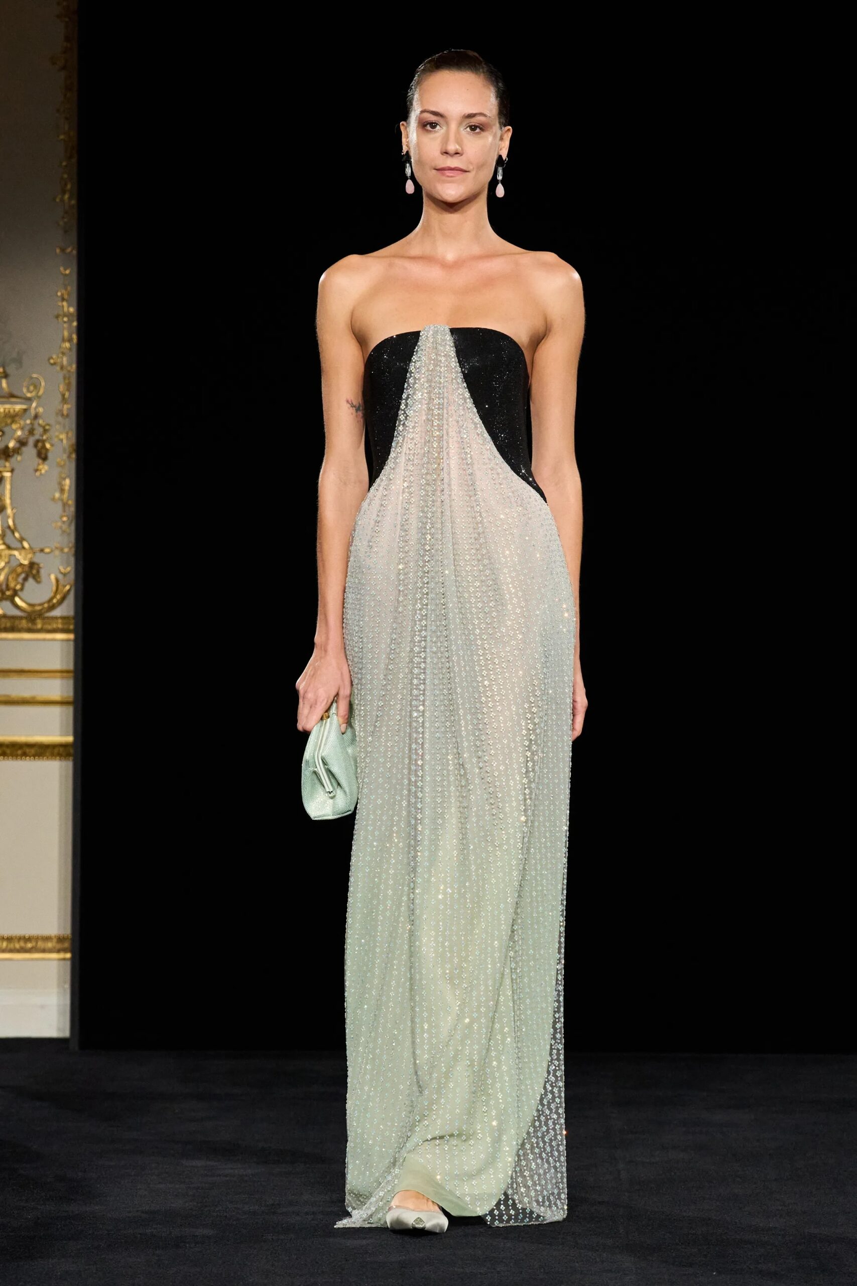 Black and crystal embellished column gown from Armani Privé Spring 2026 Couture