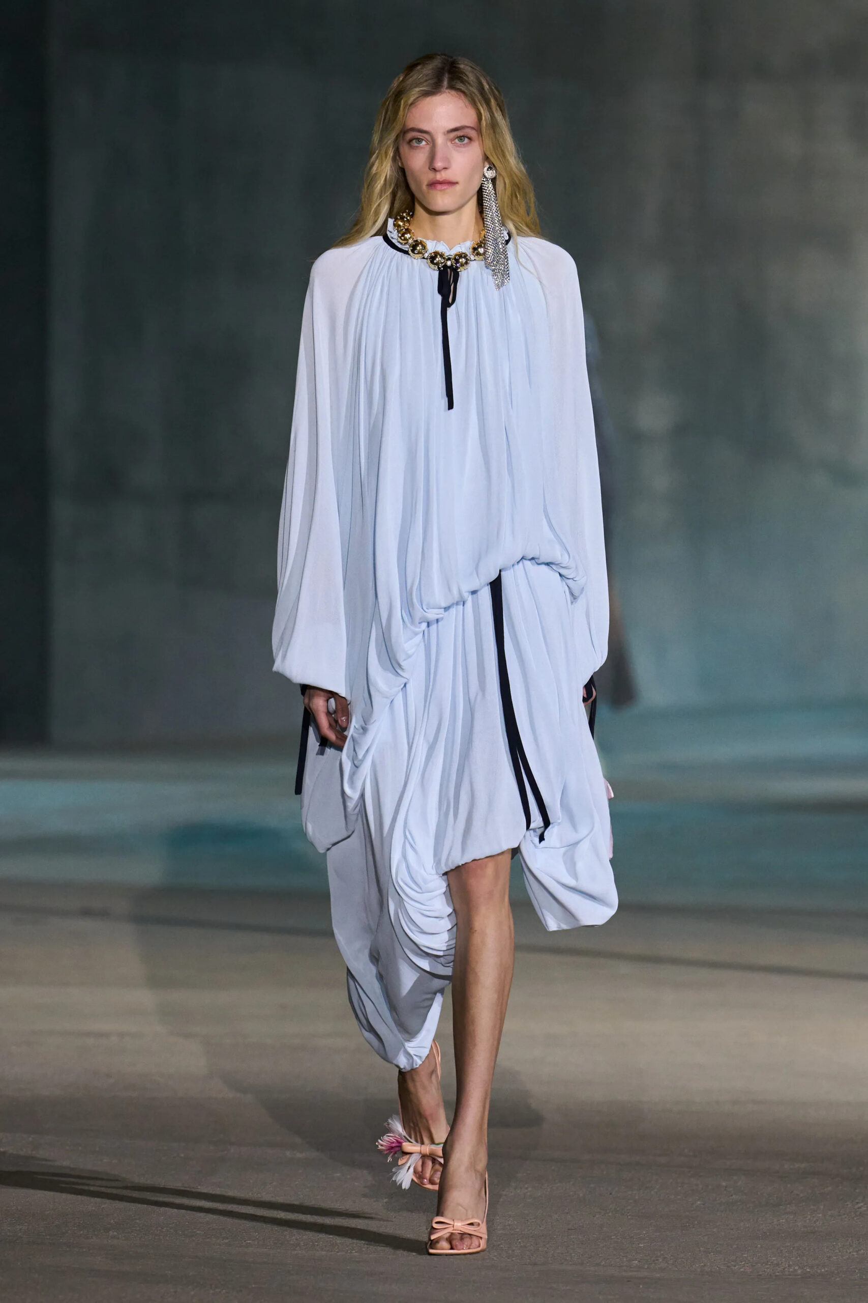 Christian Dior Resort 2027 powder blue draped evening dress