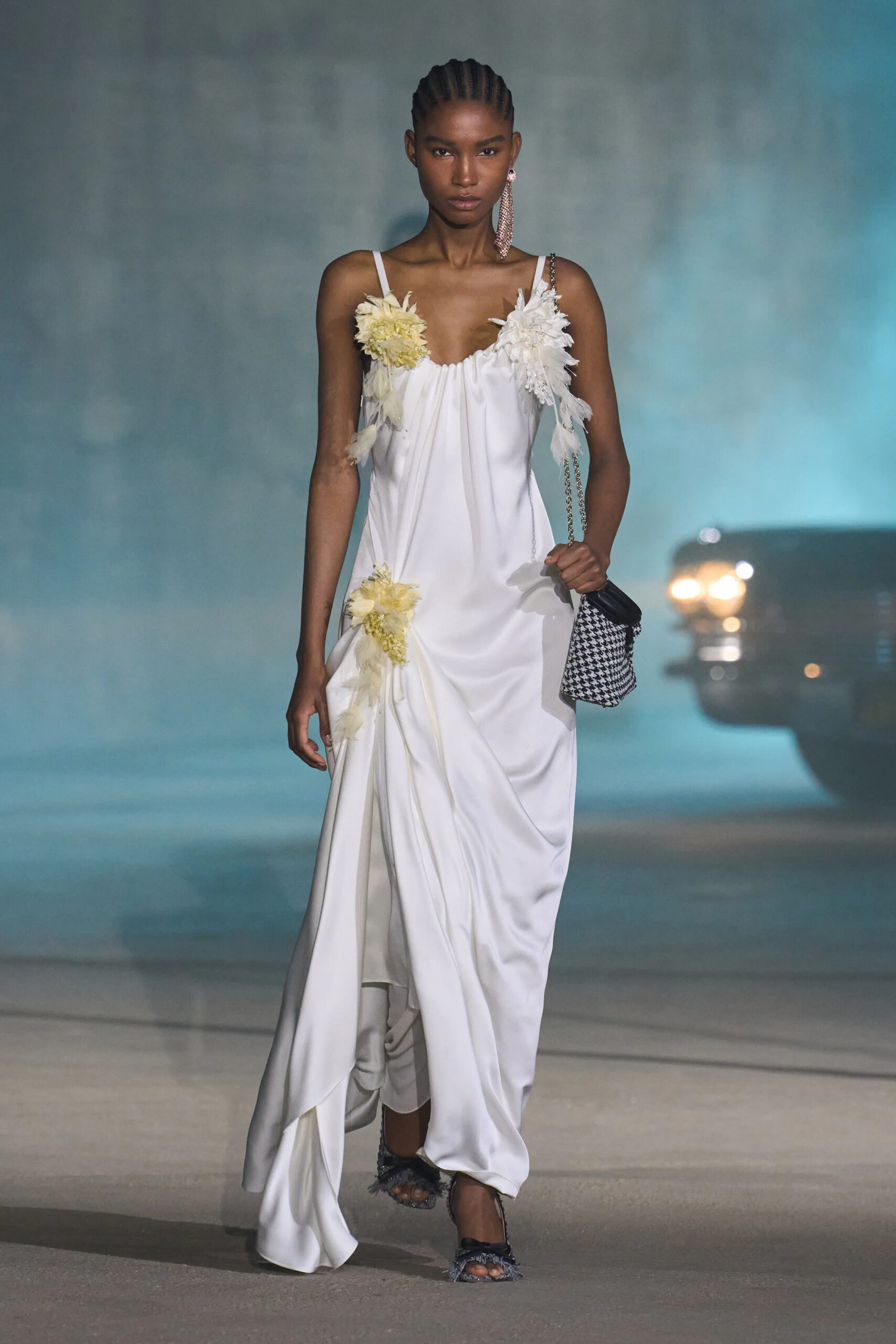 Christian Dior Resort 2027 white floral appliqué slip dress