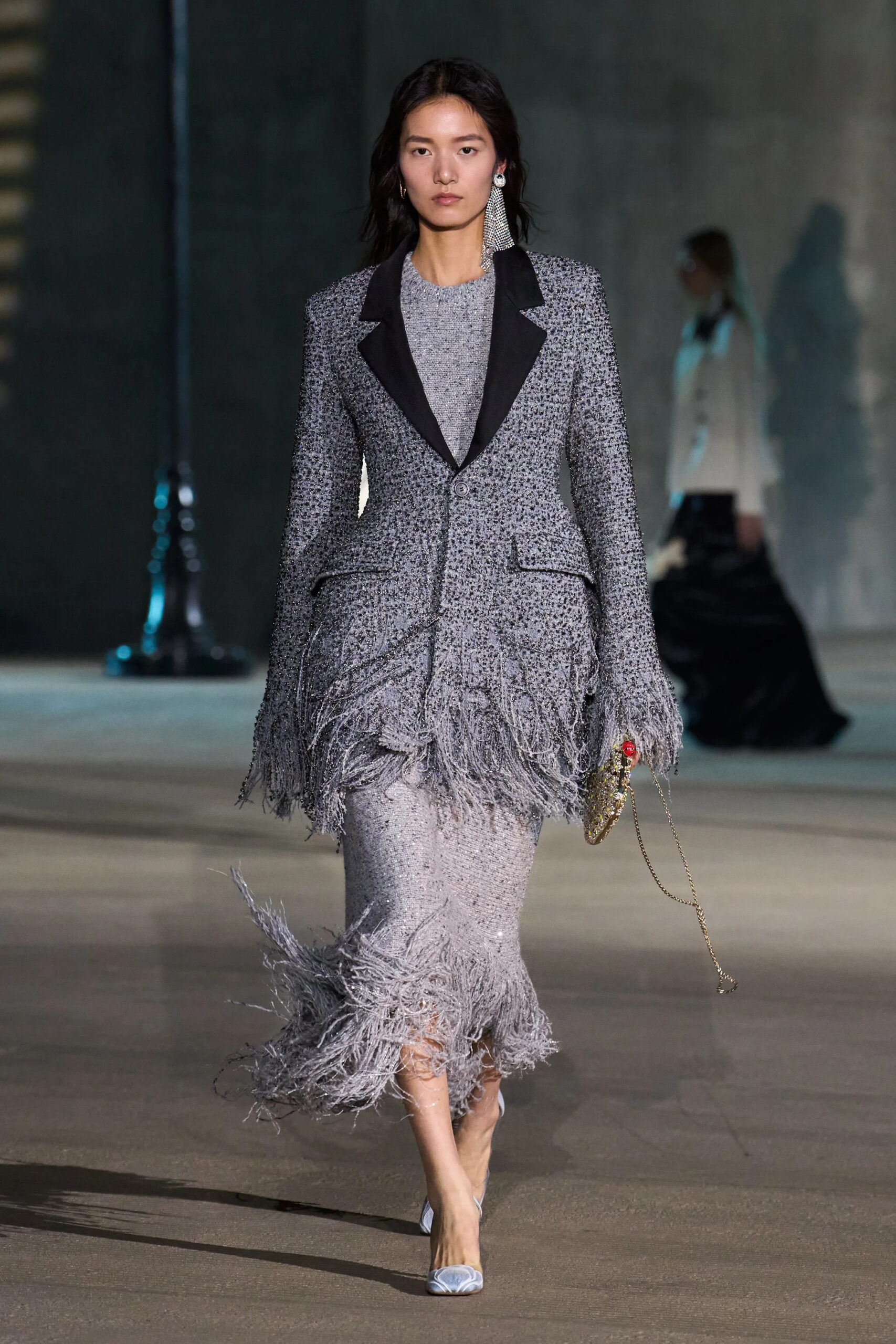 Christian Dior Resort 2027 silver fringe tailored skirt suit