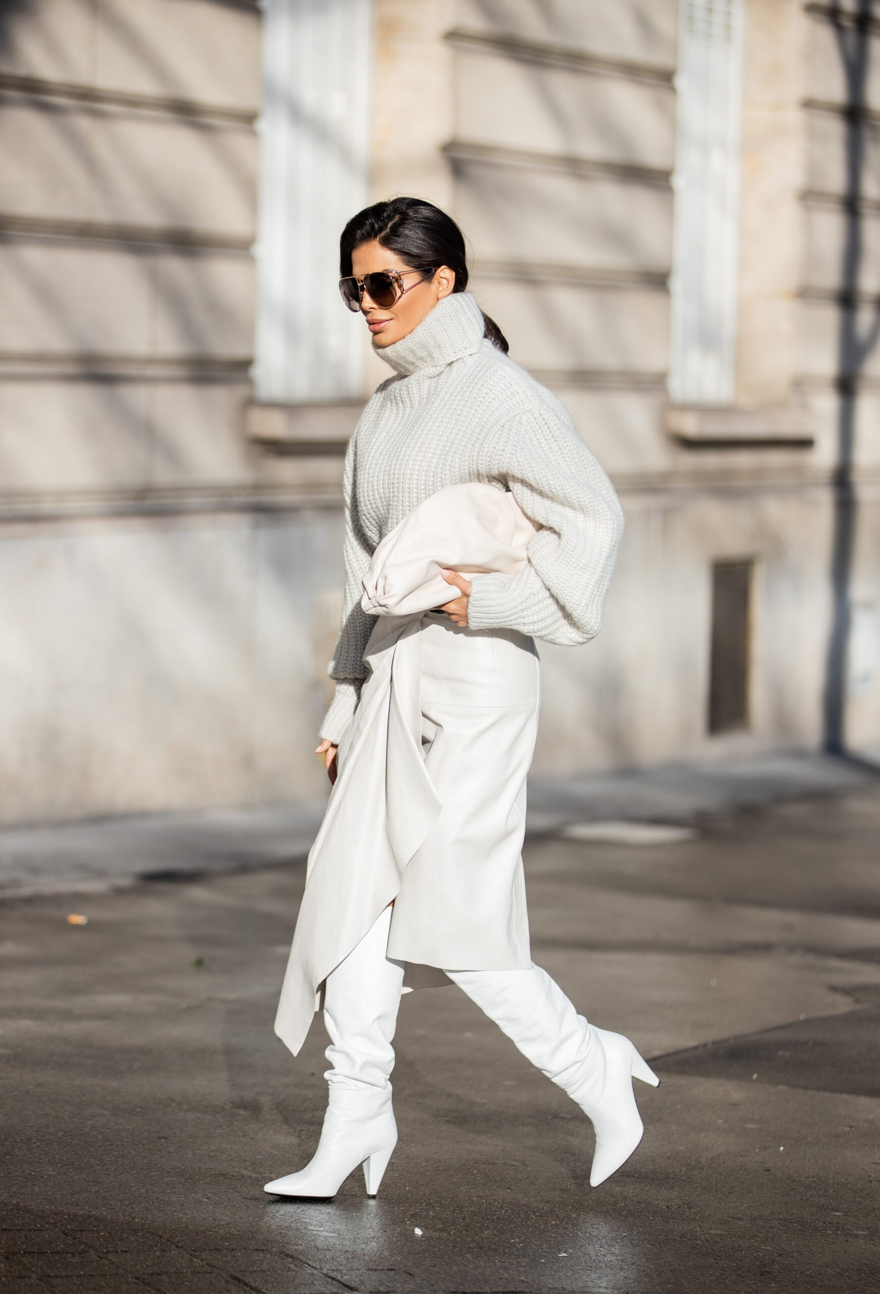 Victoria Barbara walking through Paris wearing an Isabel Marant monochromatic look.