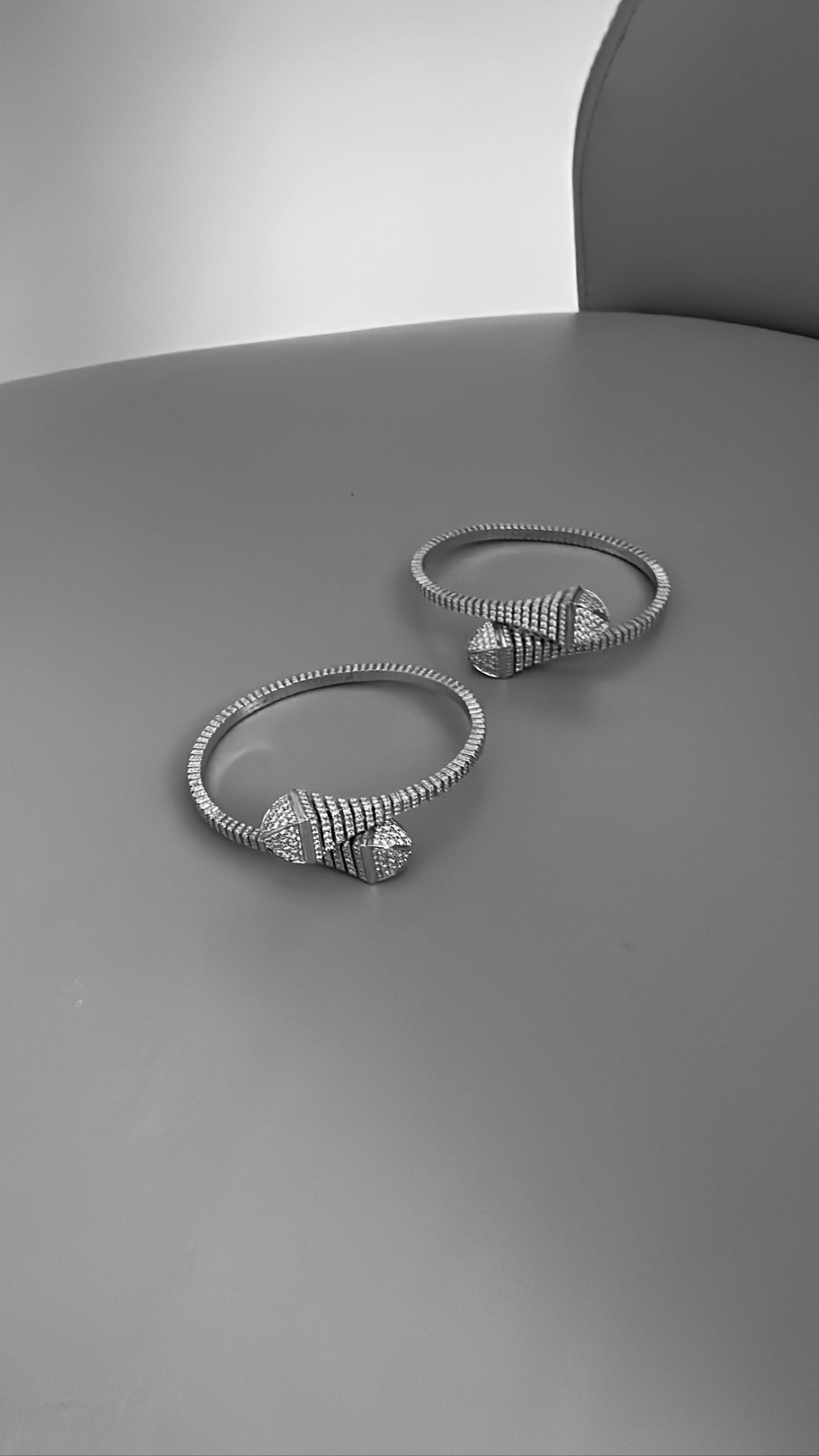 Diamond Marli rings photographed in black and white during Cannes editorial styling
