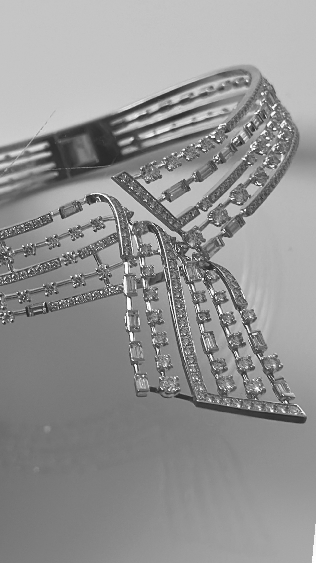 Diamond Marli necklace photographed in black and white during Cannes editorial styling