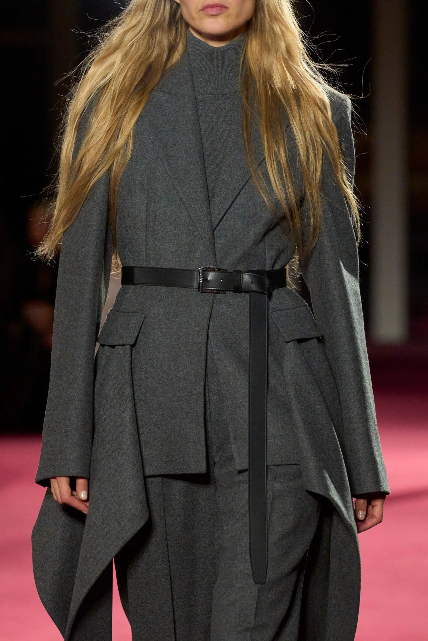 Michael Kors Collection charcoal tailoring with black leather belt detail