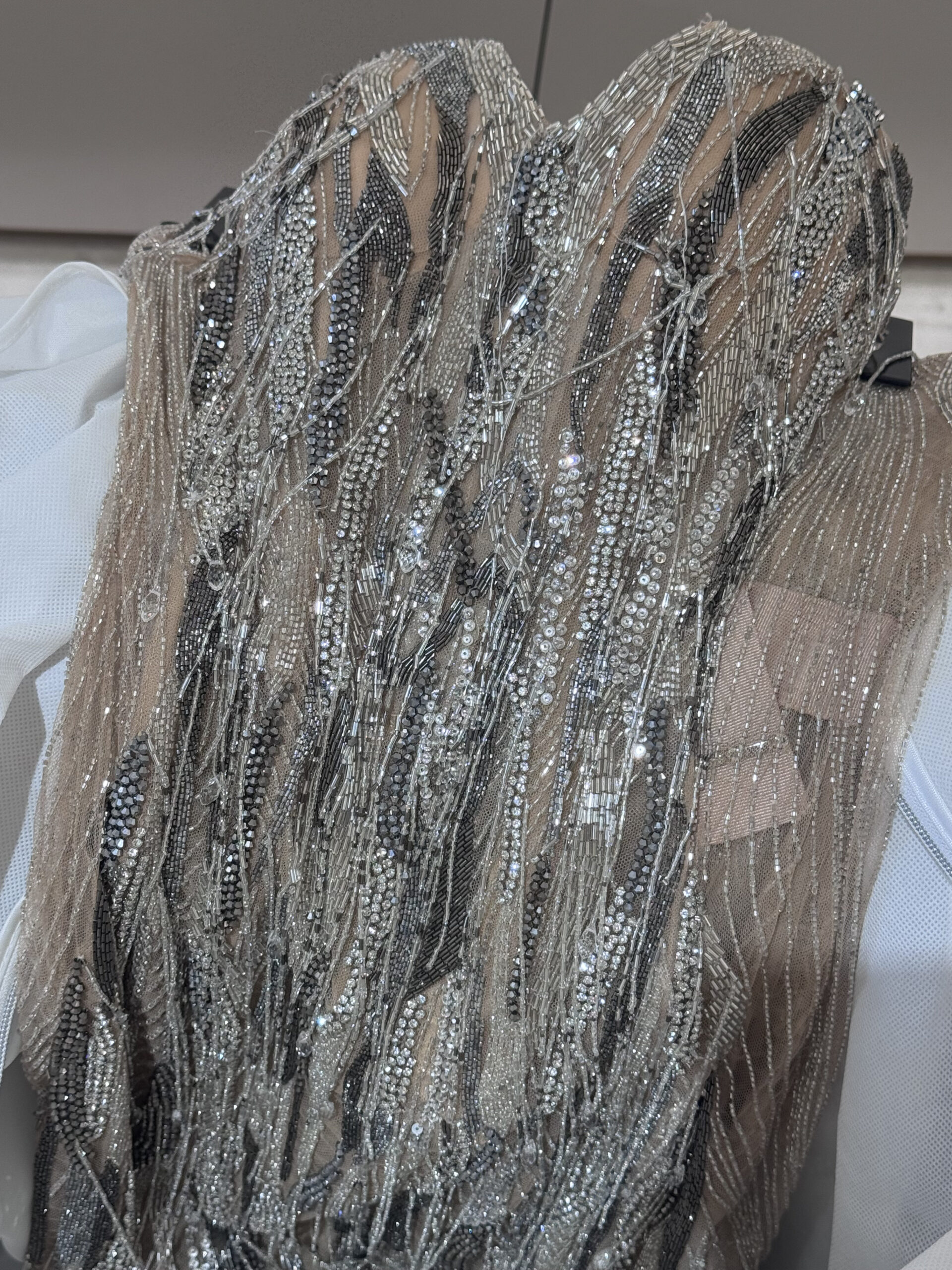 Crystal embellished Mikael D couture gown detail before the amfAR Gala Cannes