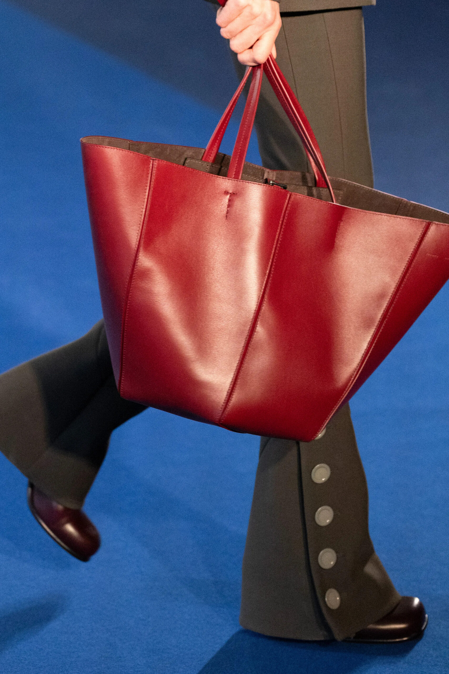 Oversized burgundy leather tote from Proenza Schouler Fall 2026 runway