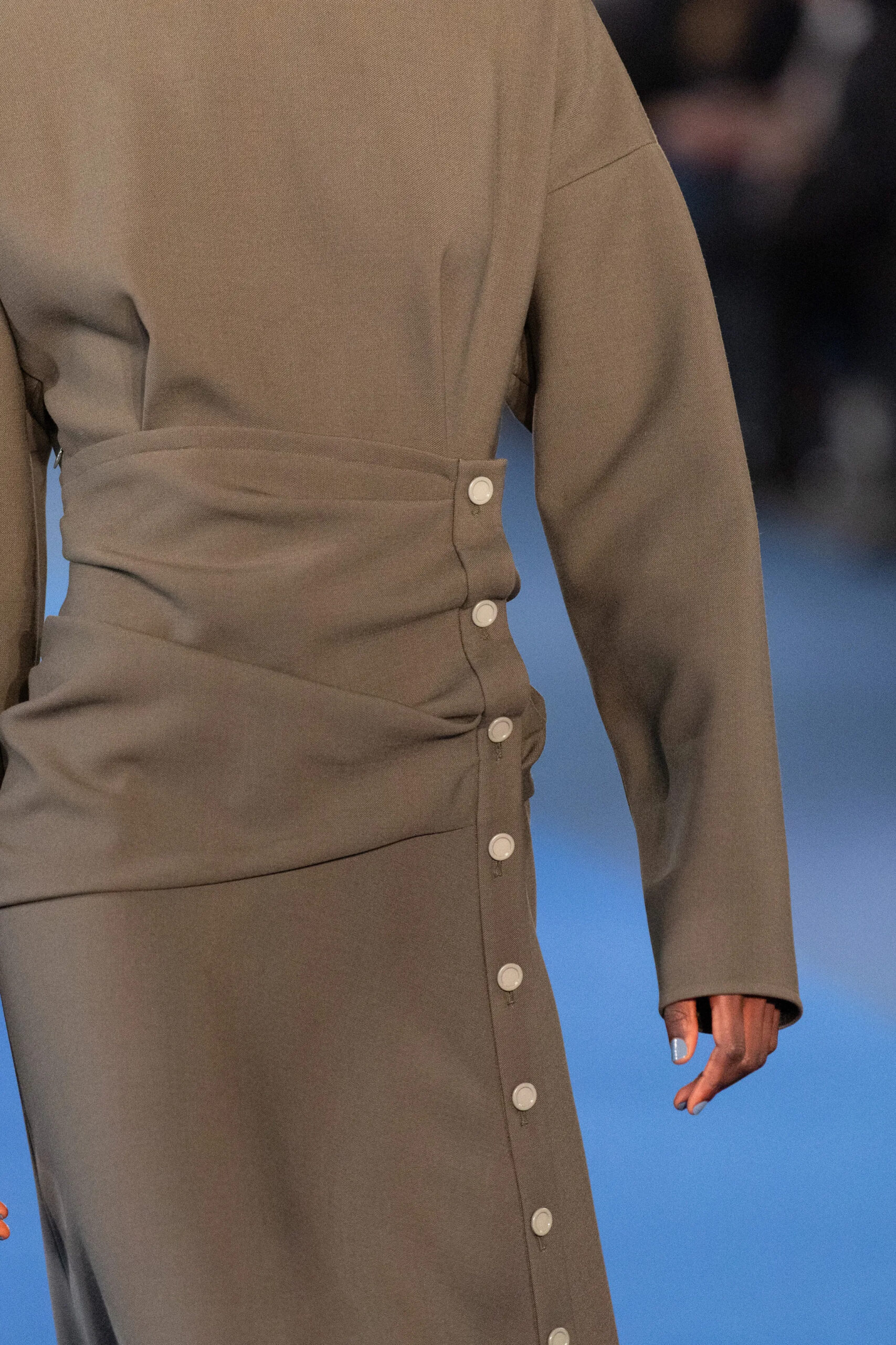 Olive dress with side button detail from Proenza Schouler Fall 2026 by Rachel Scott