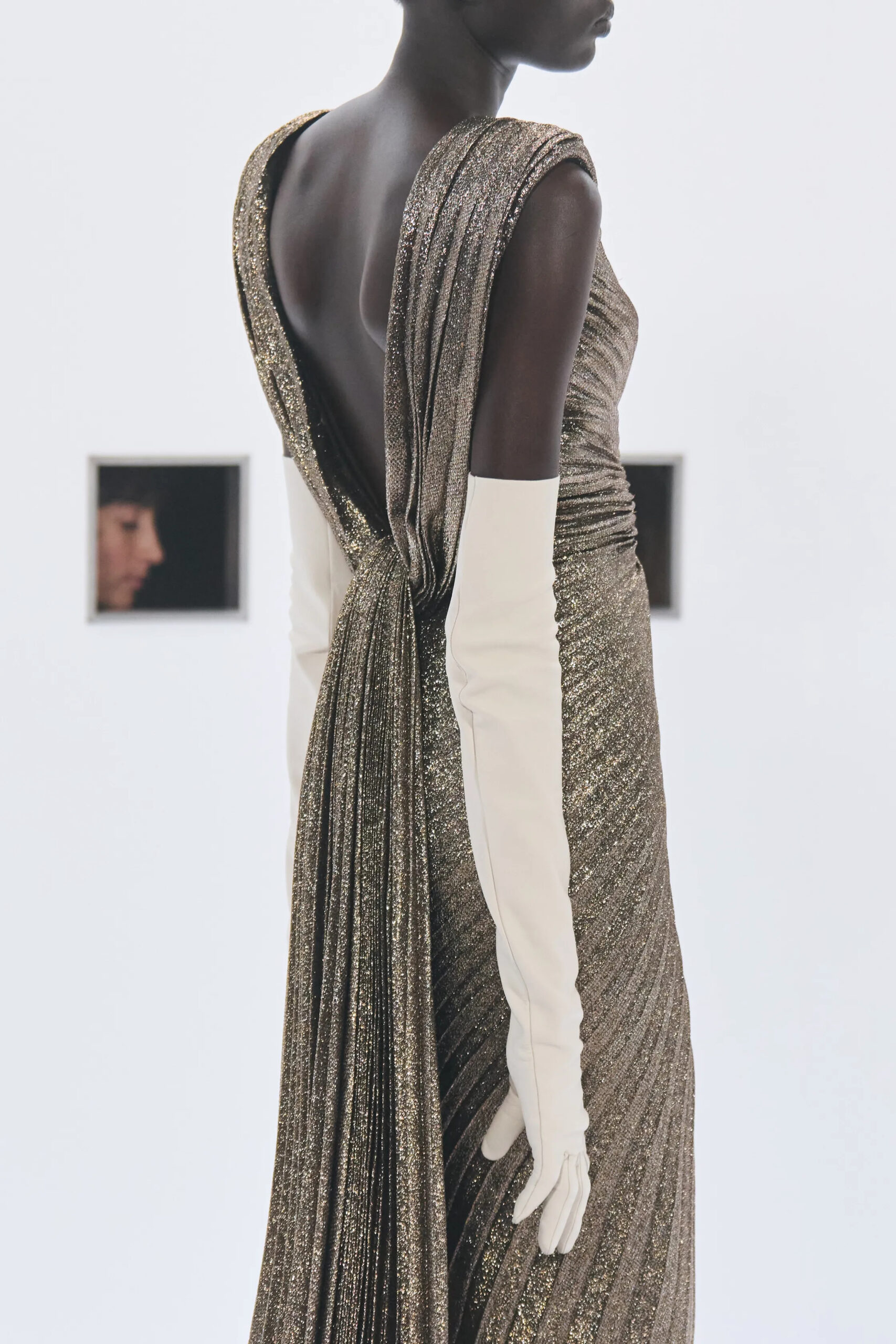 Back draped metallic Valentino couture gown Spring 2026