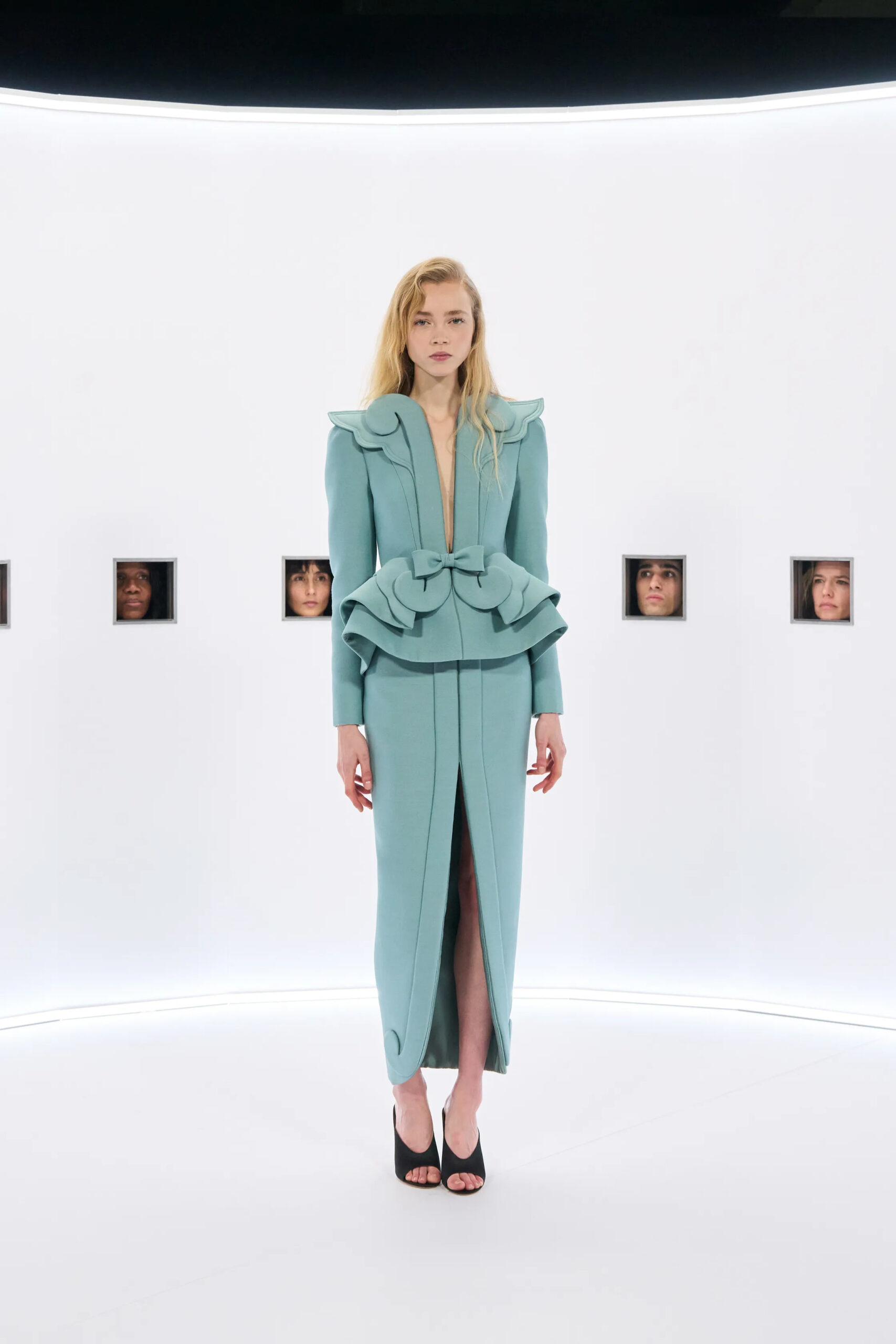 Mint Valentino Spring 2026 Couture tailored look with sculptural peplum