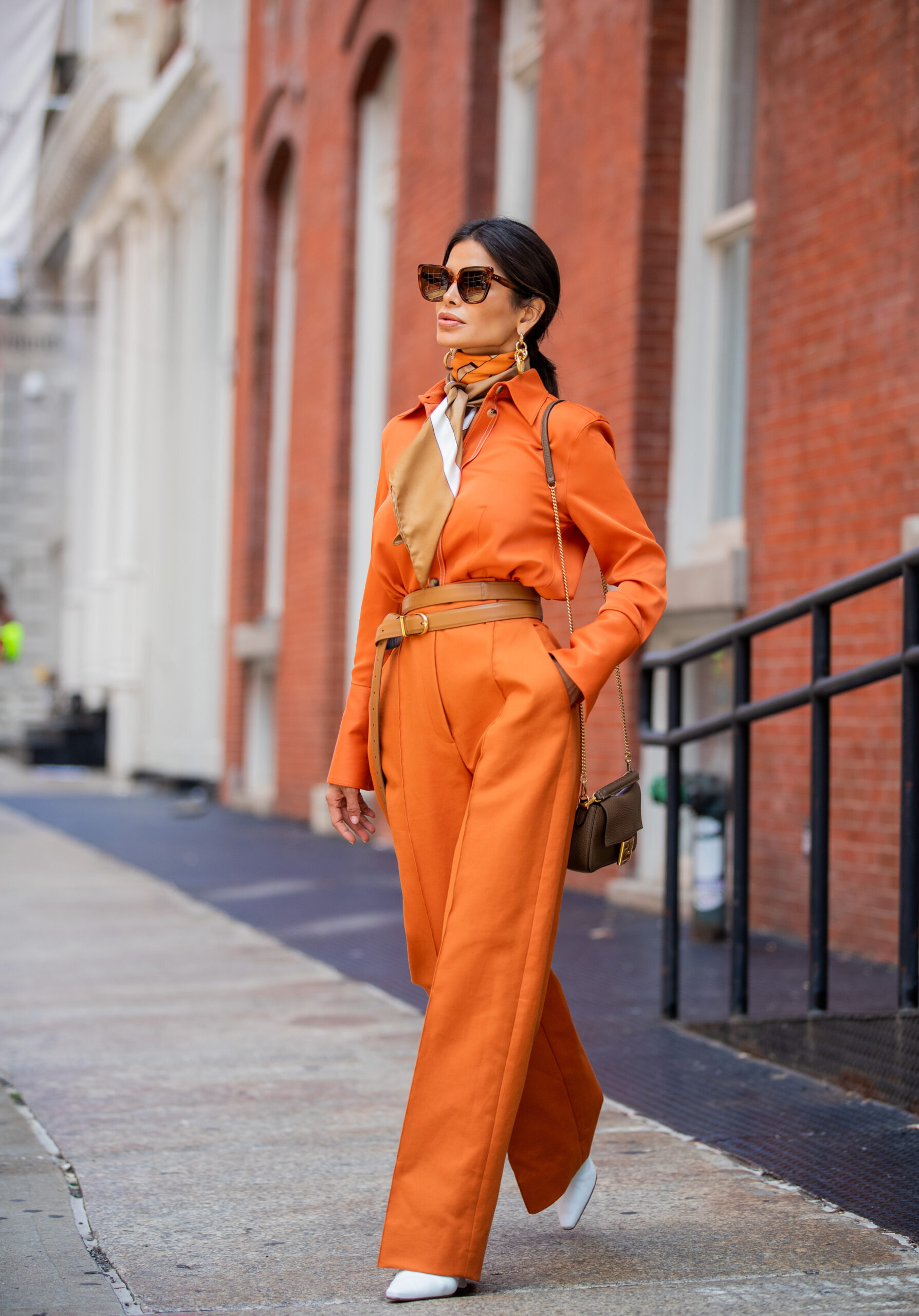 Victoria Barbara wearing KHAITE with a Fendi bag and CELINE sunglasses in New York City.