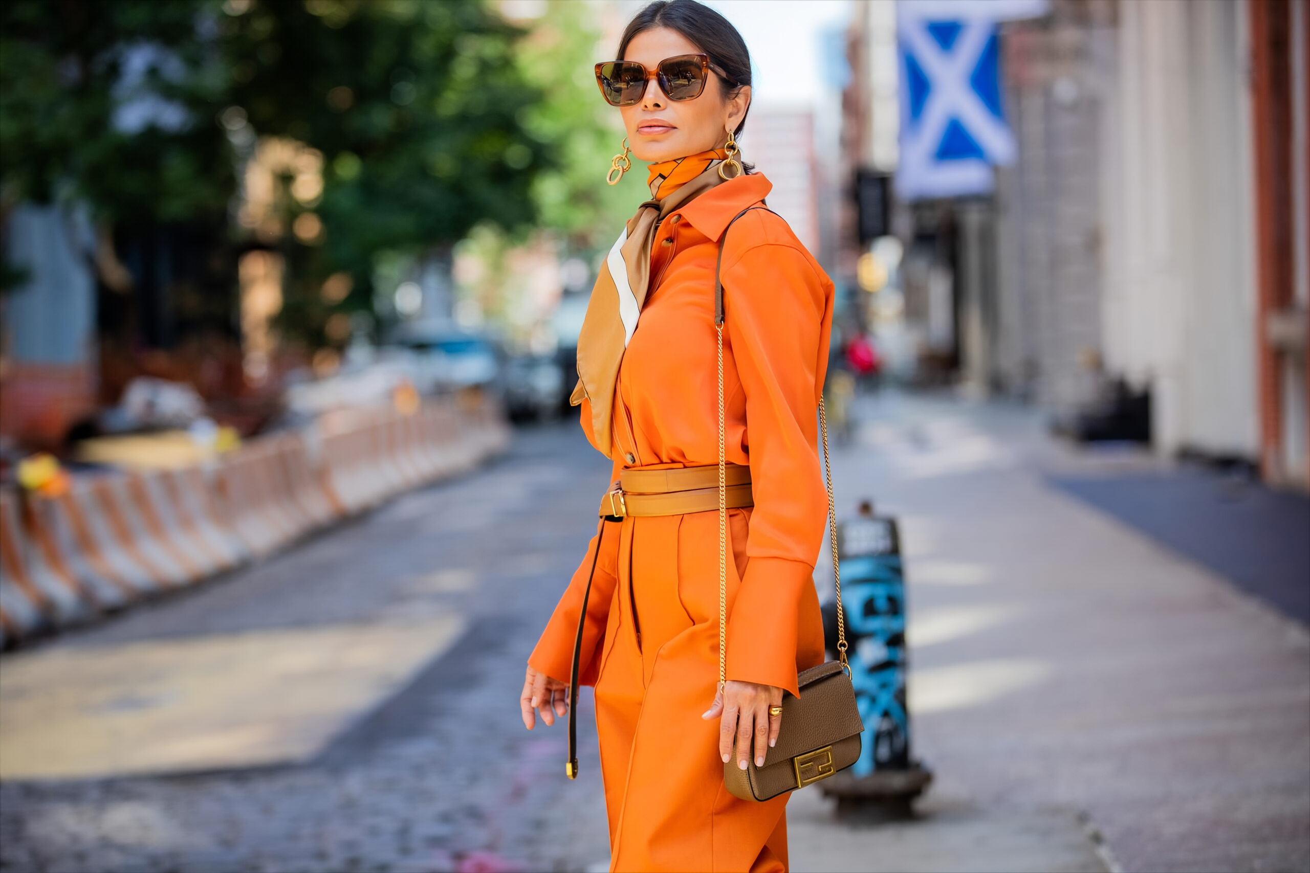 Victoria Barbara wearing a monochromatic KHAITE ensemble during New York Fashion Week.