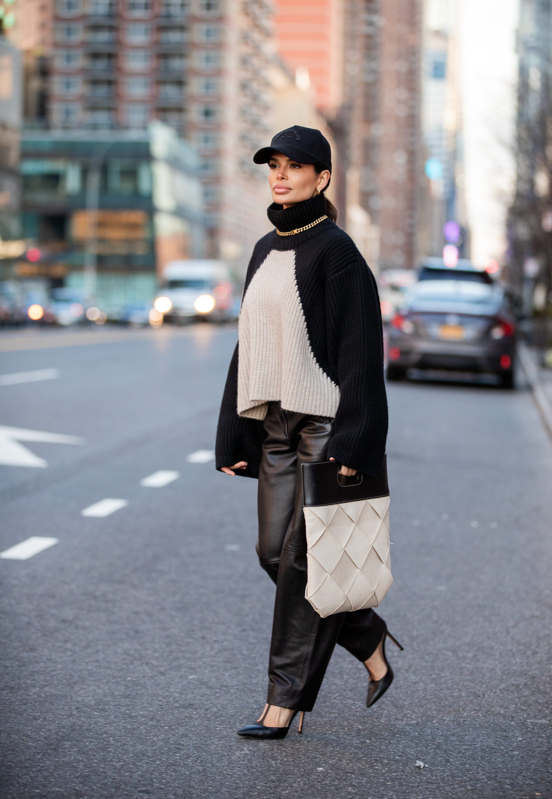 Victoria Barbara photographed in New York wearing KHAITE and Bottega Veneta.
