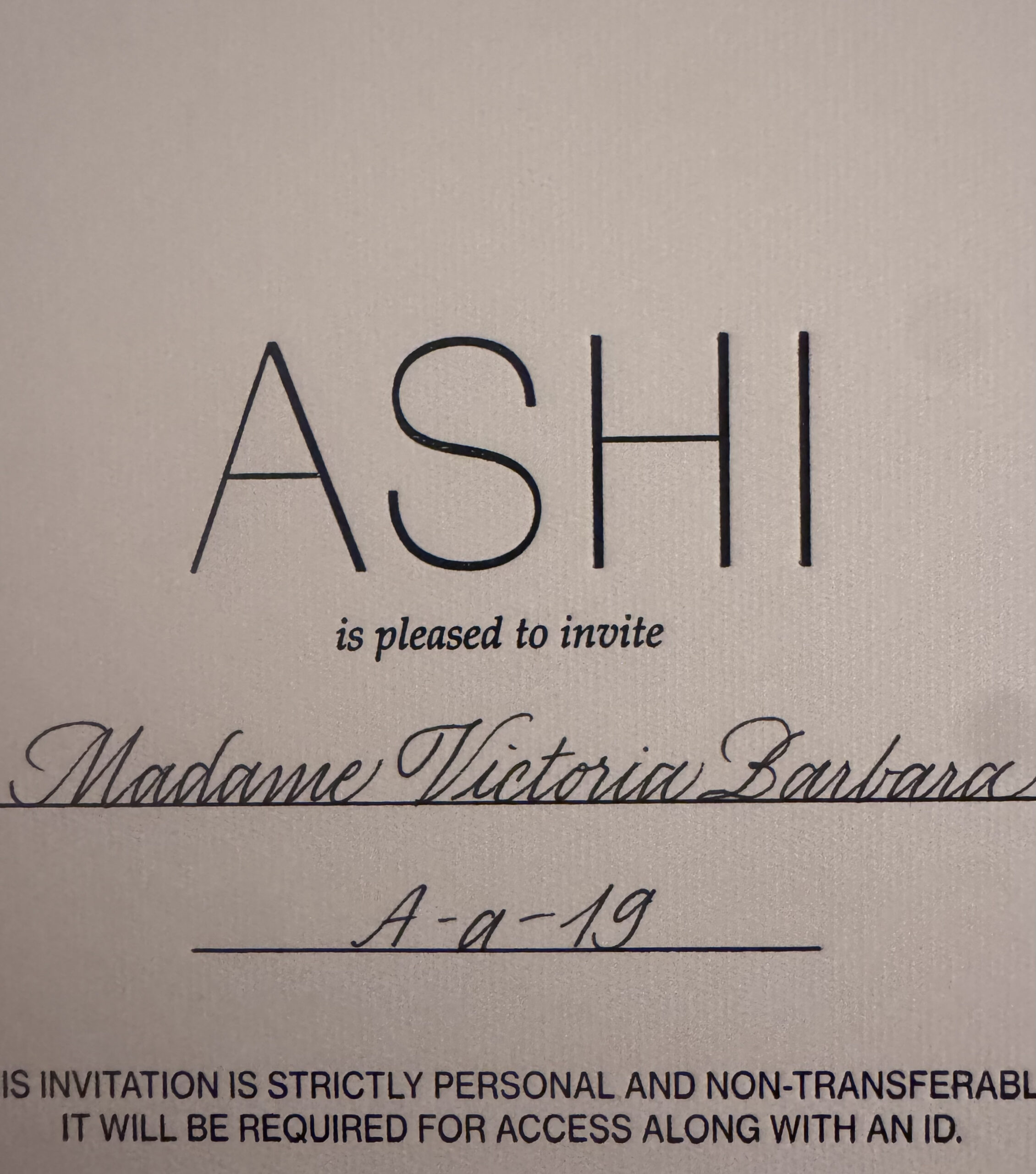 Official invitation to the Ashi Studio Fall/Winter 2026–2027 Haute Couture runway show during Paris Haute Couture Week