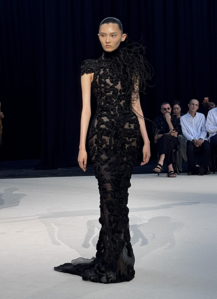 Black embroidered couture gown from Ashi Studio Fall/Winter 2026–2027 Haute Couture by Mohammed Ashi during Paris Haute Couture Week