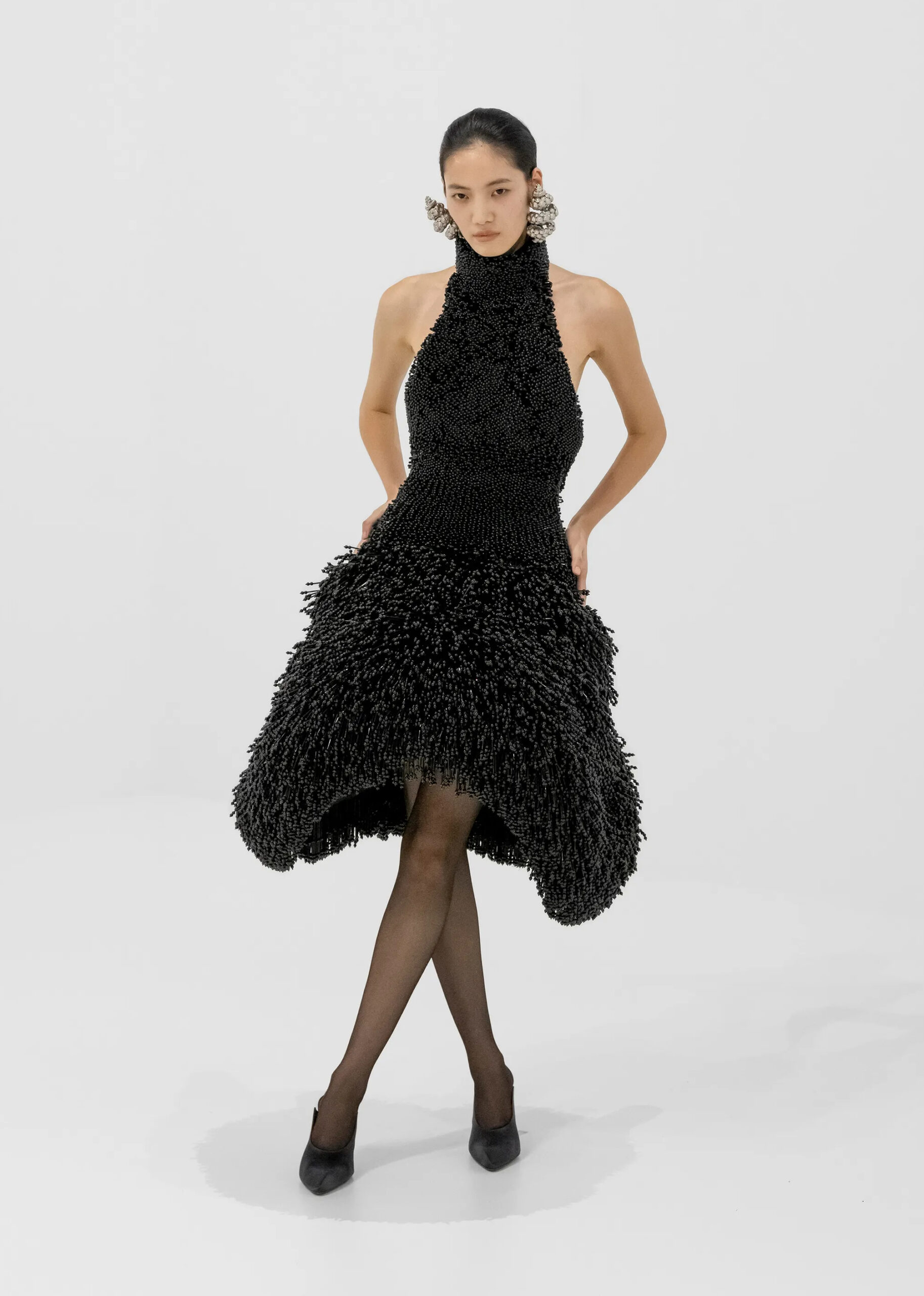 Black beaded halter cocktail dress from Jean Paul Gaultier Fall 2026 Couture