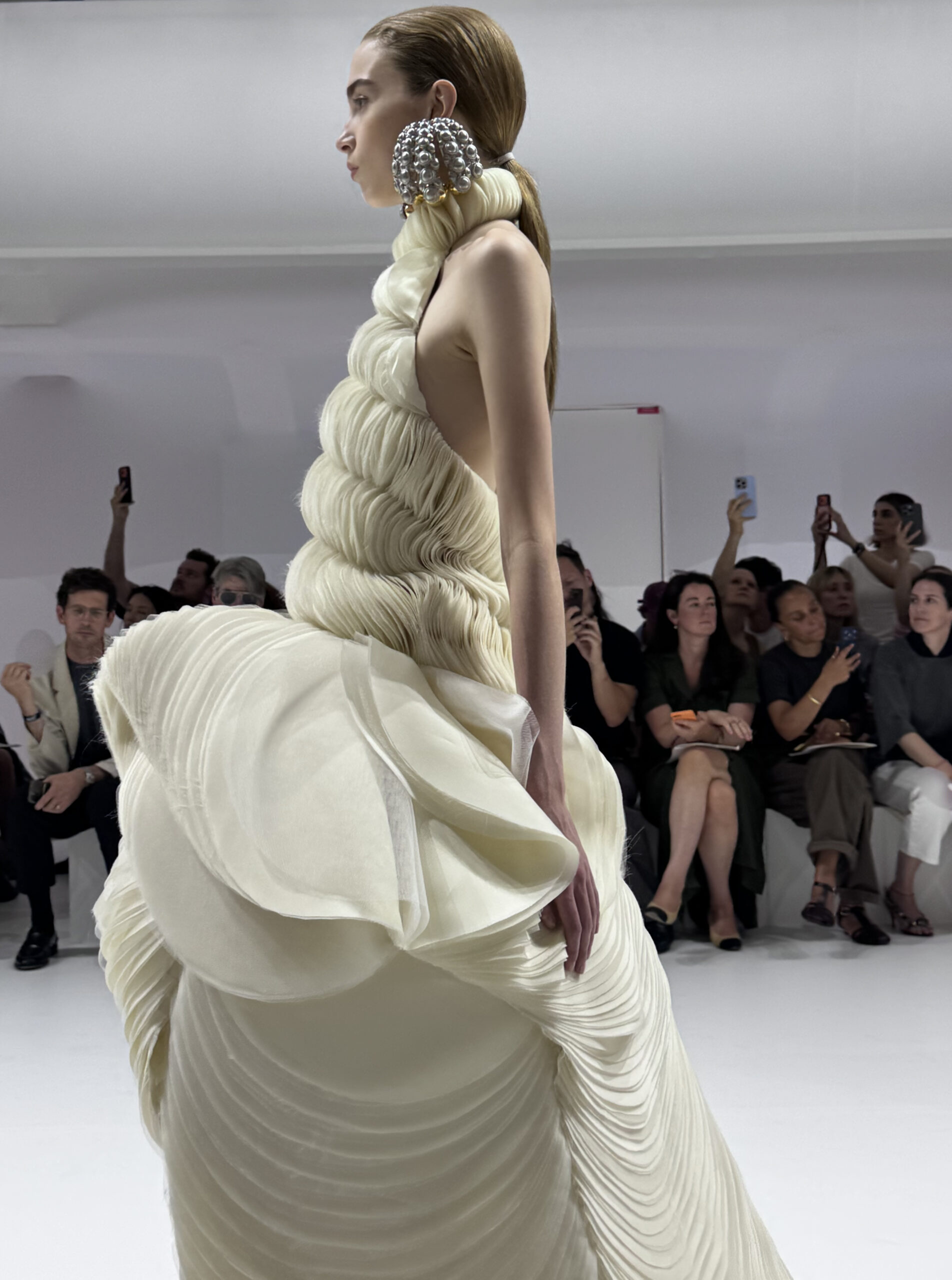 Ivory sculptural couture look from the Jean Paul Gaultier Fall/Winter 2026–2027 Haute Couture runway show