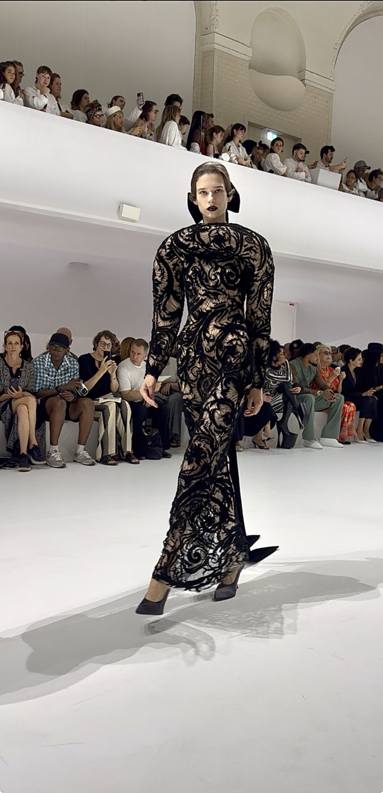 Black lace sculptural couture gown from the Jean Paul Gaultier Fall/Winter 2026–2027 Haute Couture runway show