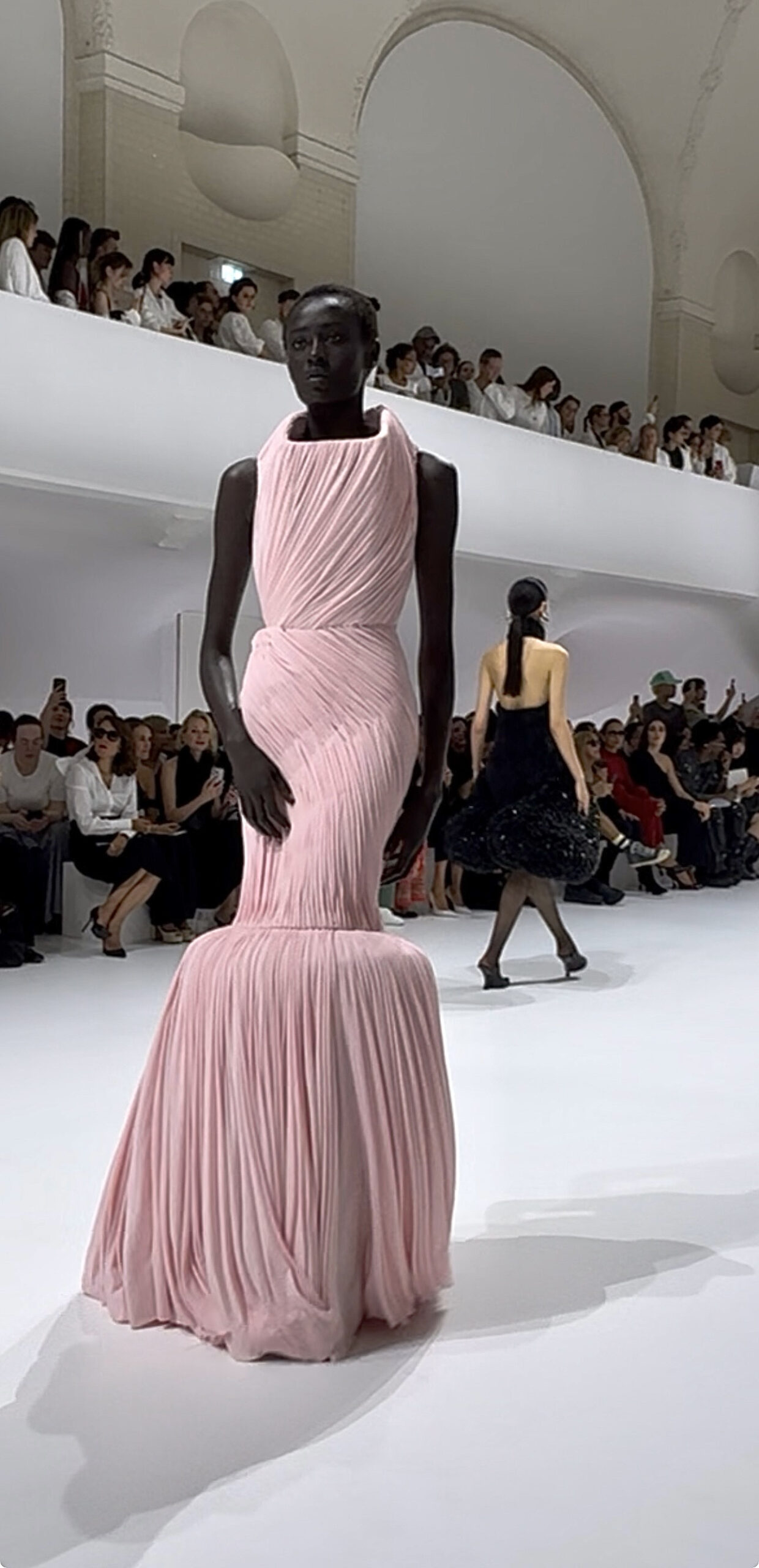 Blush pink pleated couture gown from the Jean Paul Gaultier Fall/Winter 2026–2027 Haute Couture runway show