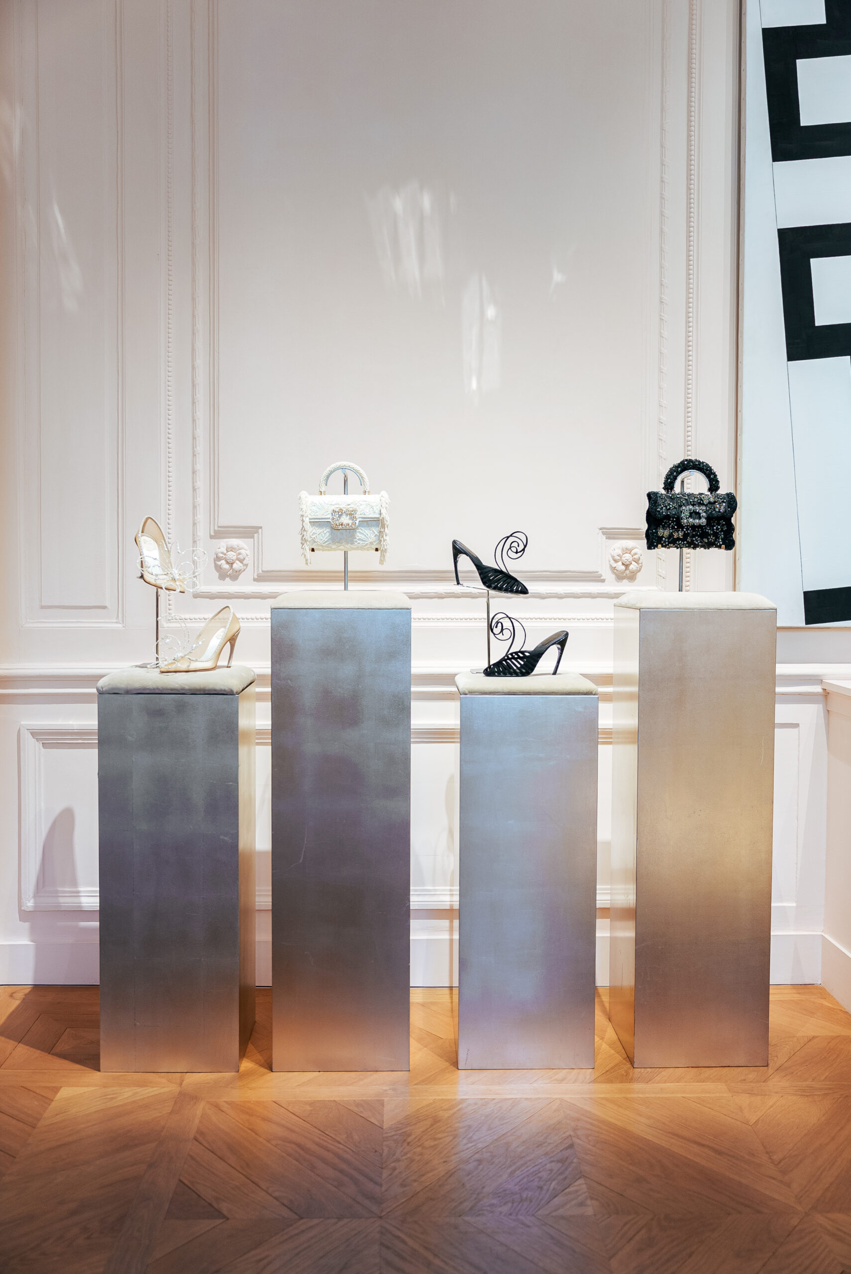 Roger Vivier Pièce Unique shoes and handbags displayed during Paris Haute Couture Week