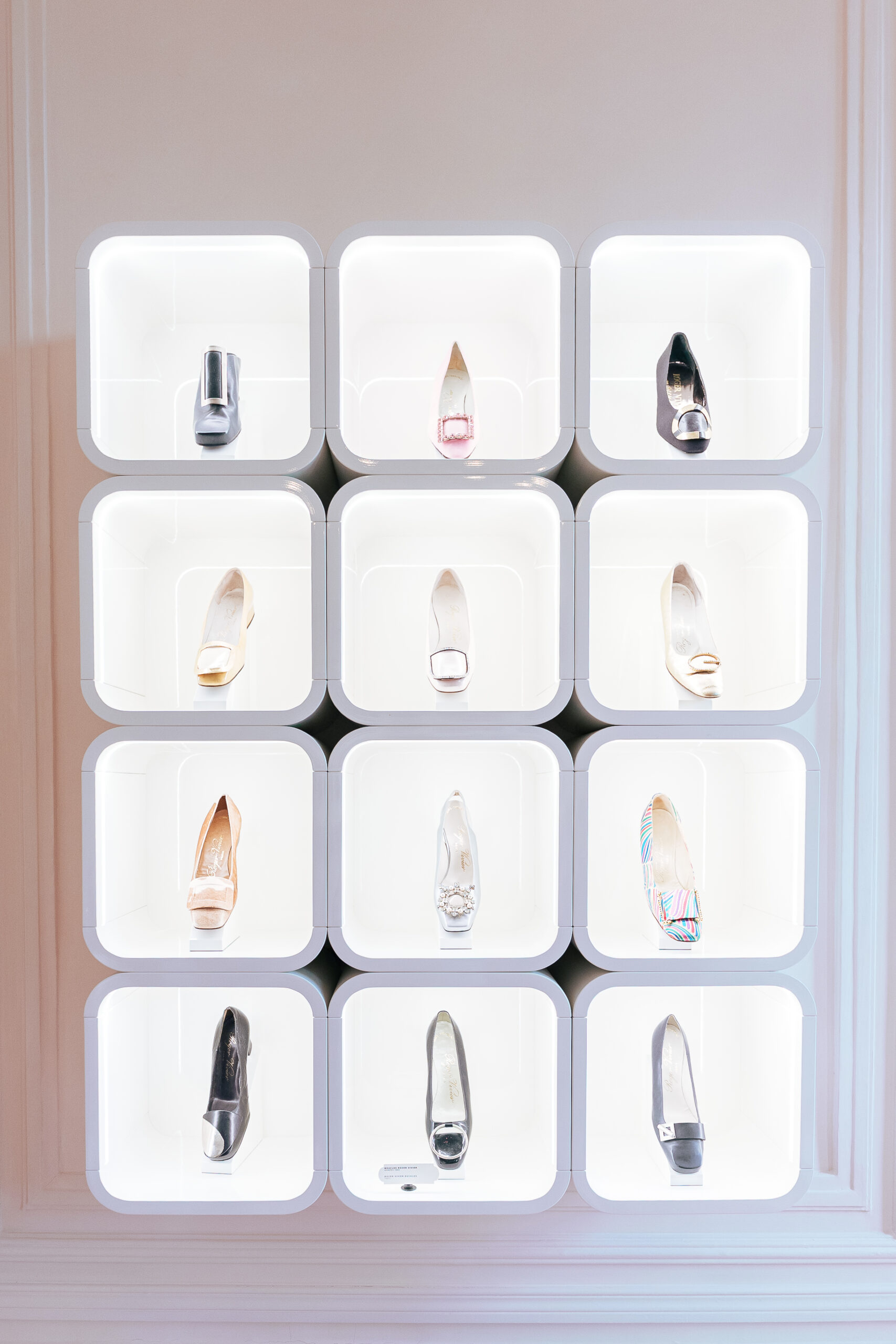 Roger Vivier shoe wall featuring iconic footwear during Haute Couture Week