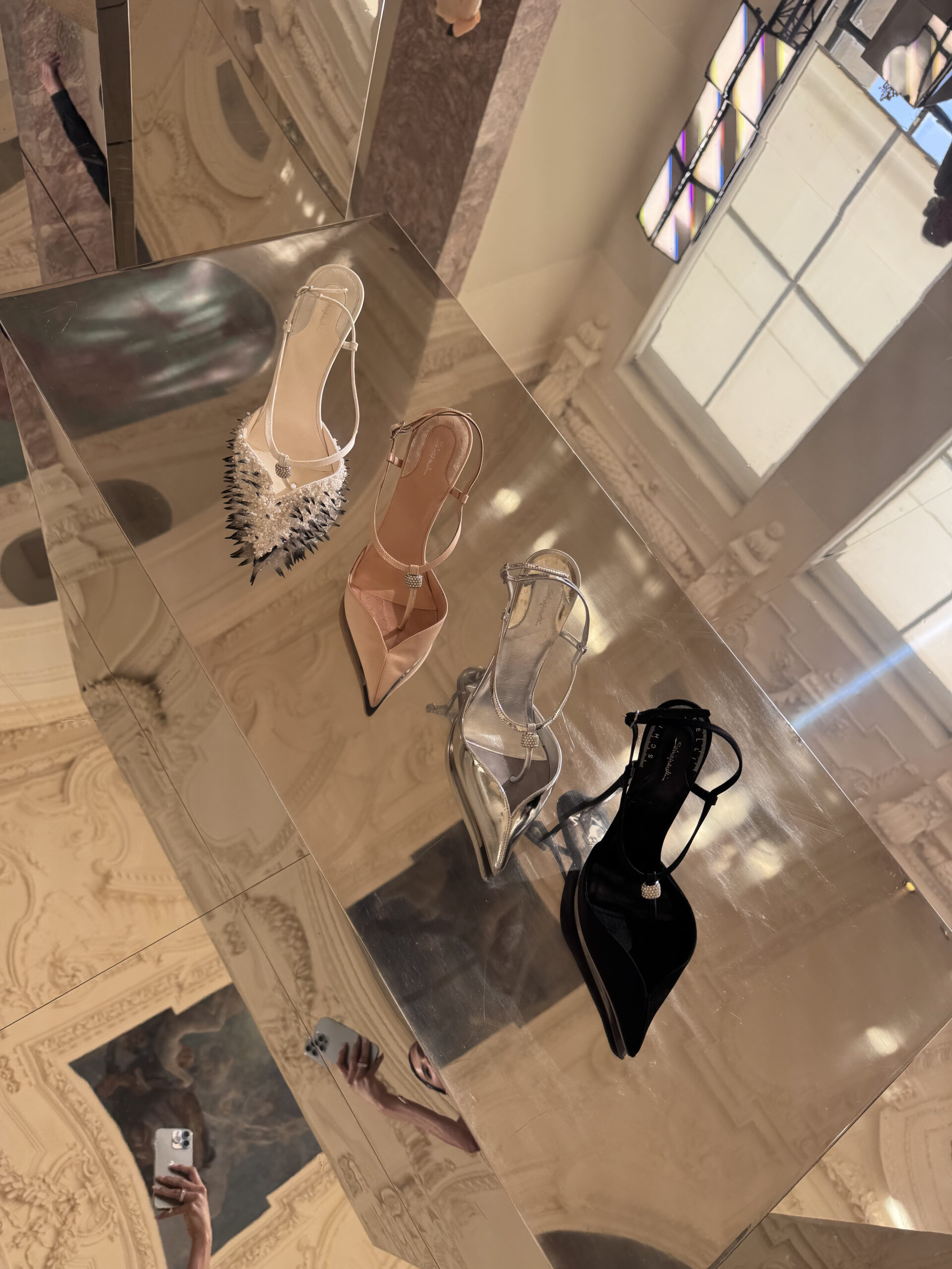 Selection of Schiaparelli couture shoes displayed during the Fall Winter 2026–2027 private presentation at the Petit Palais