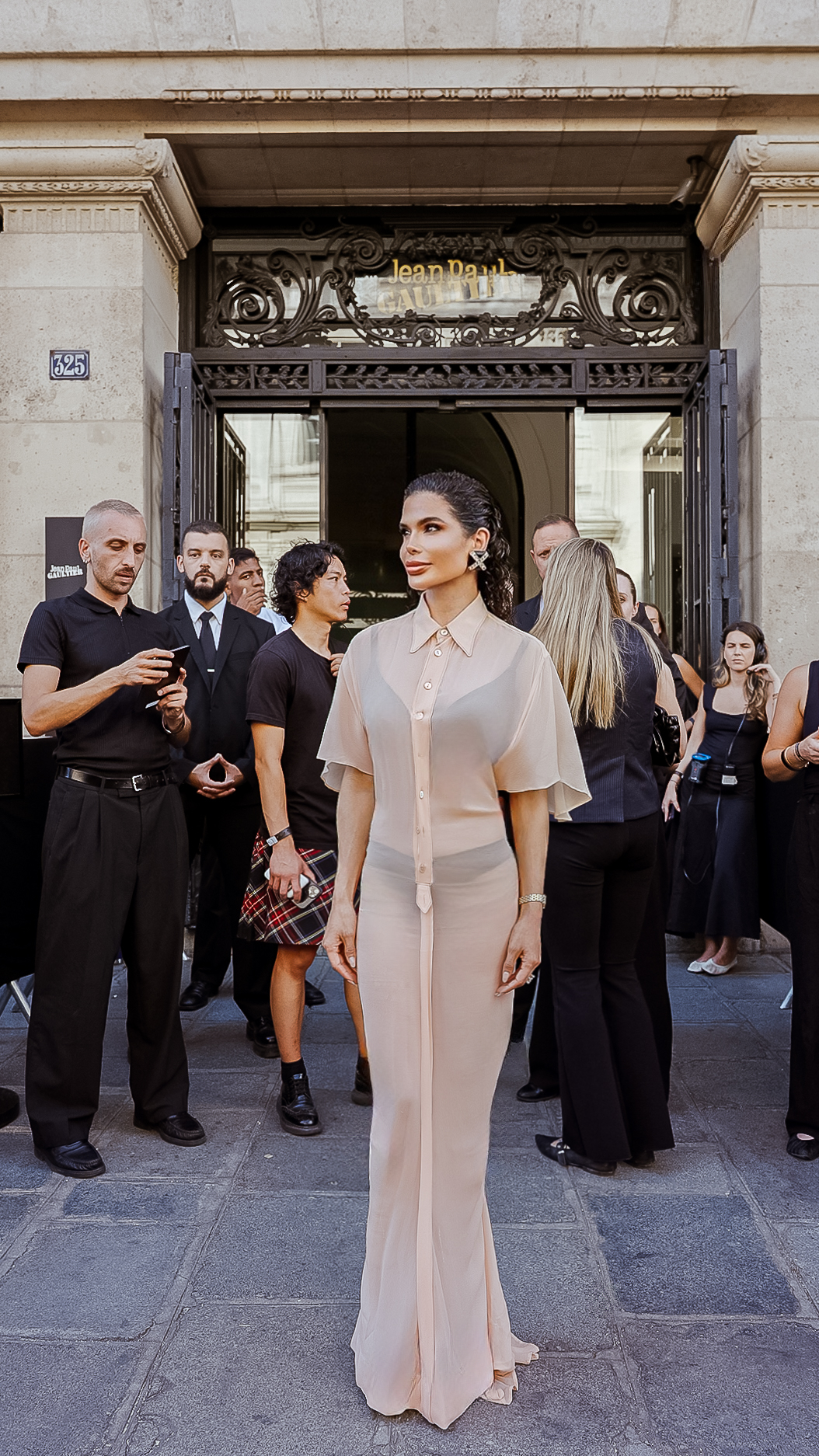Victoria Barbara arriving at the Jean Paul Gaultier Fall/Winter 2026–2027 Haute Couture runway show during Paris Haute Couture Week